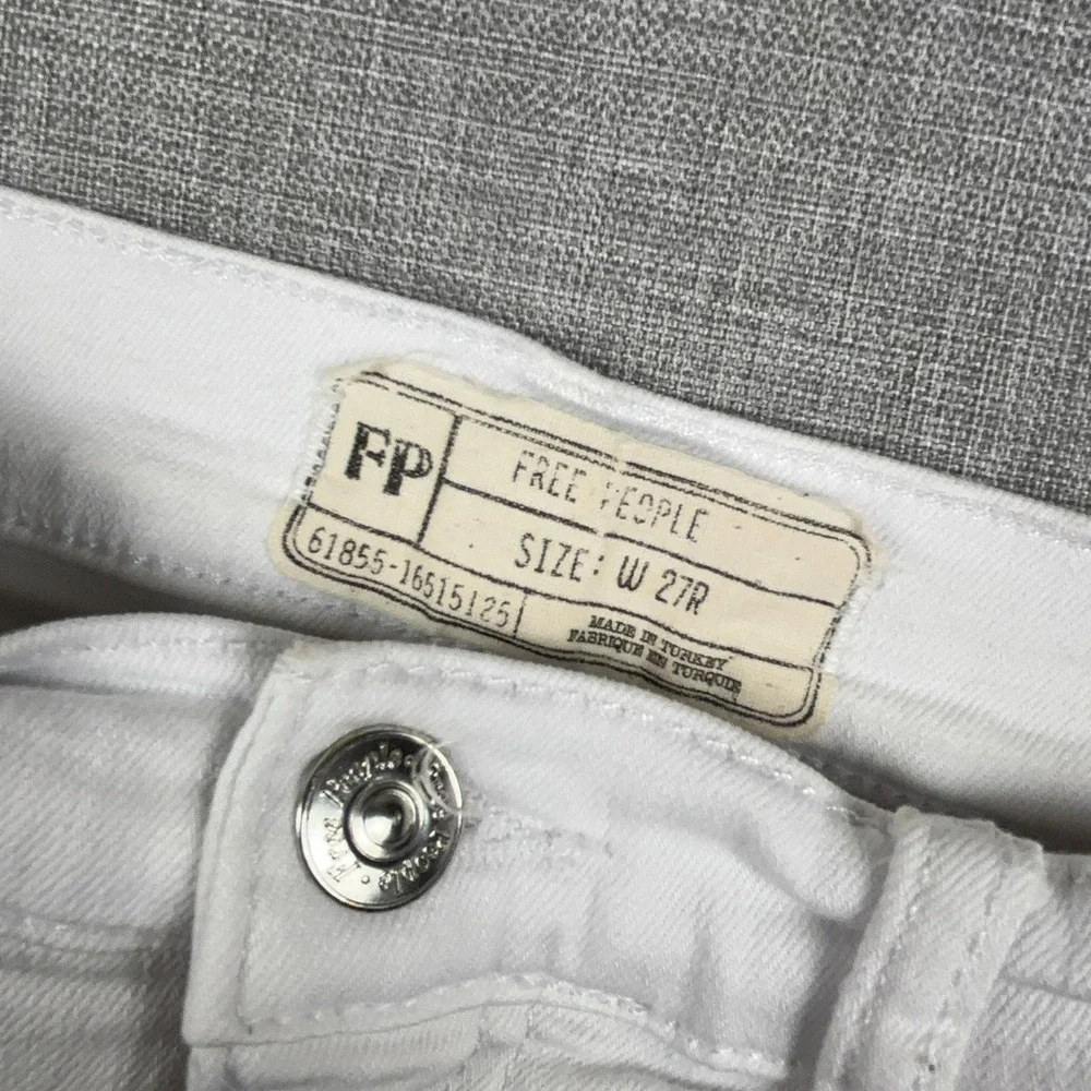 Free People Jeans Womens W 27R White Mid Rise Skinny Distressed Ripped Denim